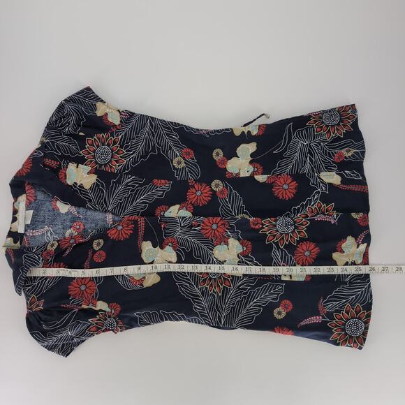 Charlotte Russe Womens Blue Floral Cap Sleeve Button Down Blouse Top Size S -GUC - Picture 10 of 13